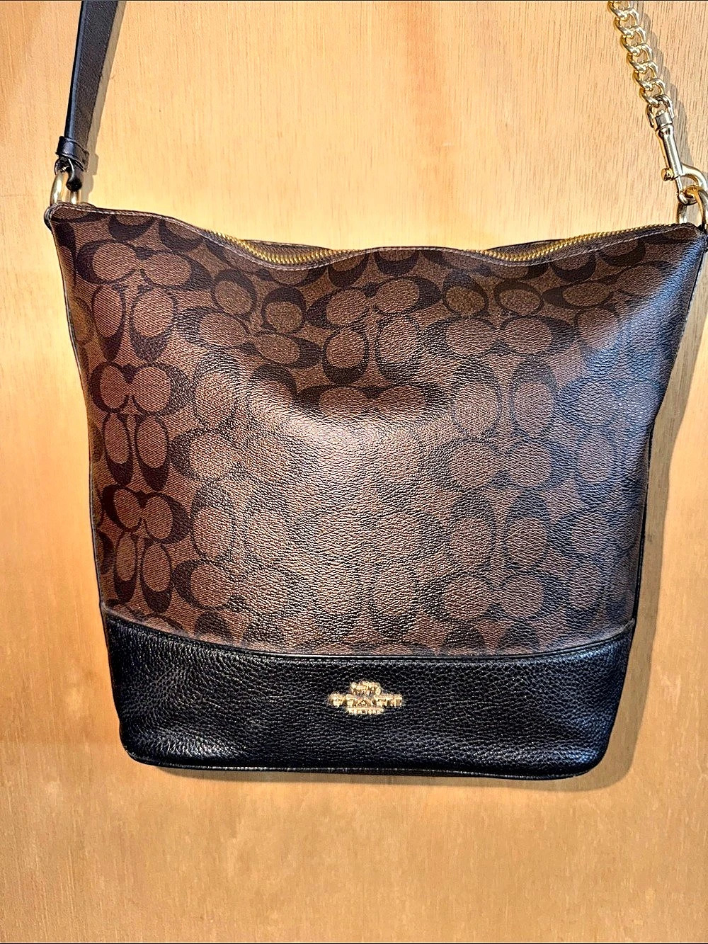 Coach Signature Chain Hobo Shoulder Bag Brown & Black
